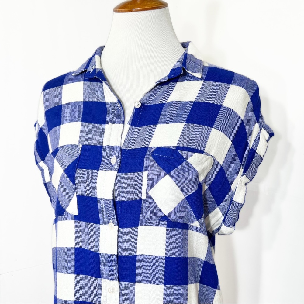 SOLD-Rails Cobalt Blue Buffalo Plaid Buttondown Top - Picture 3 of 8